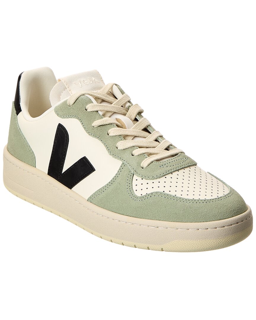 Veja V-10 Leather And Suede Low-top Sneakers In Neutral