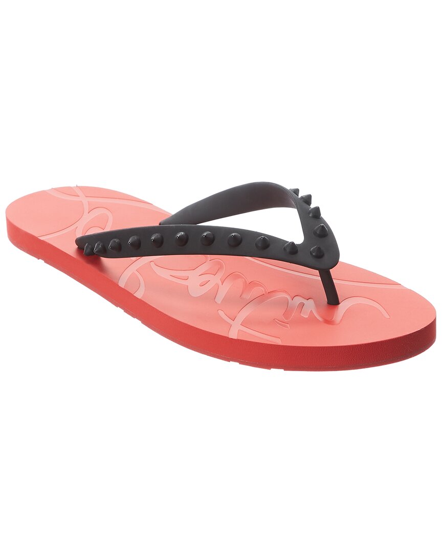 Christian Louboutin Men's Loubi Tonal Spiked Red Sole Flip Flops In Red