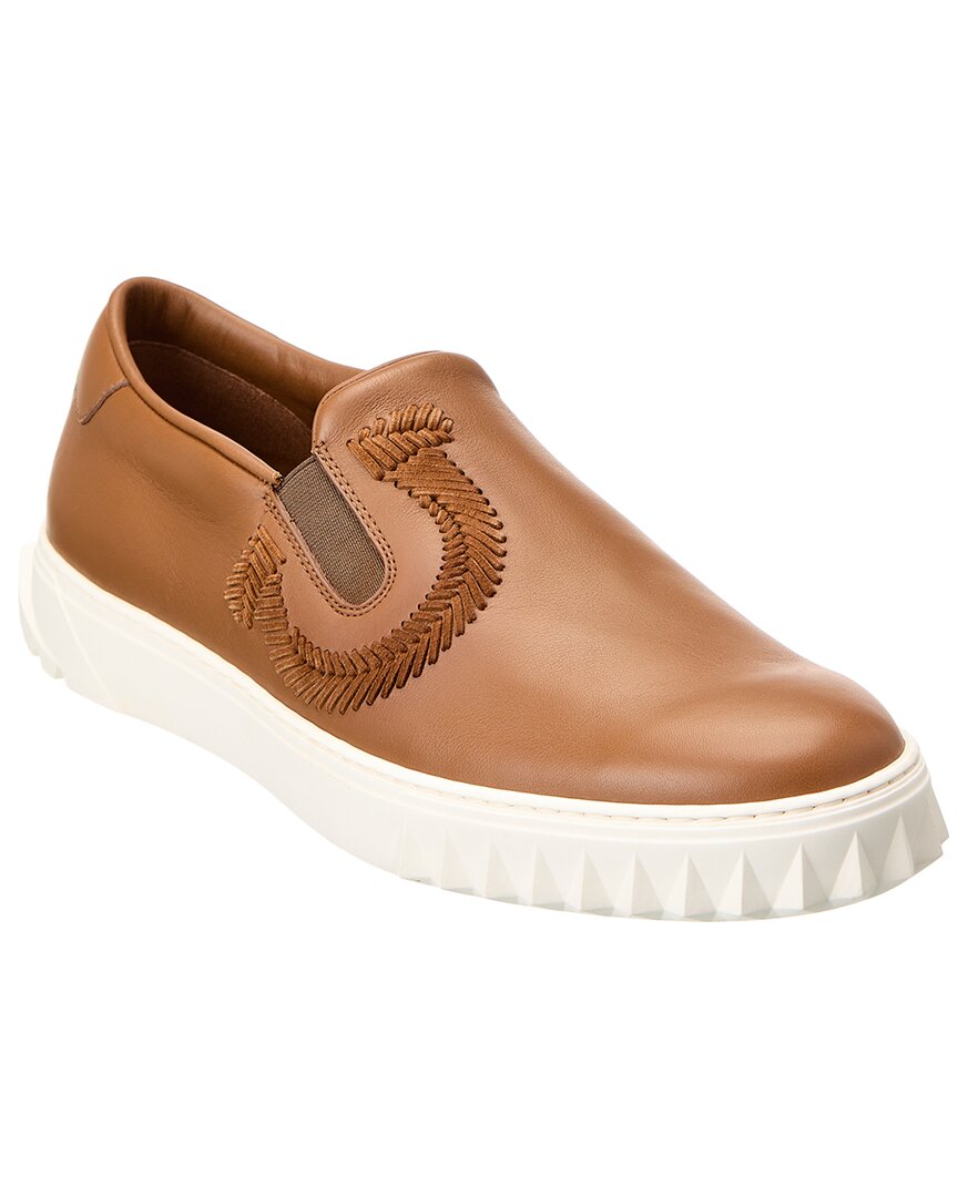 Ferragamo Suede-embroidered Slip-on Trainer In Brown