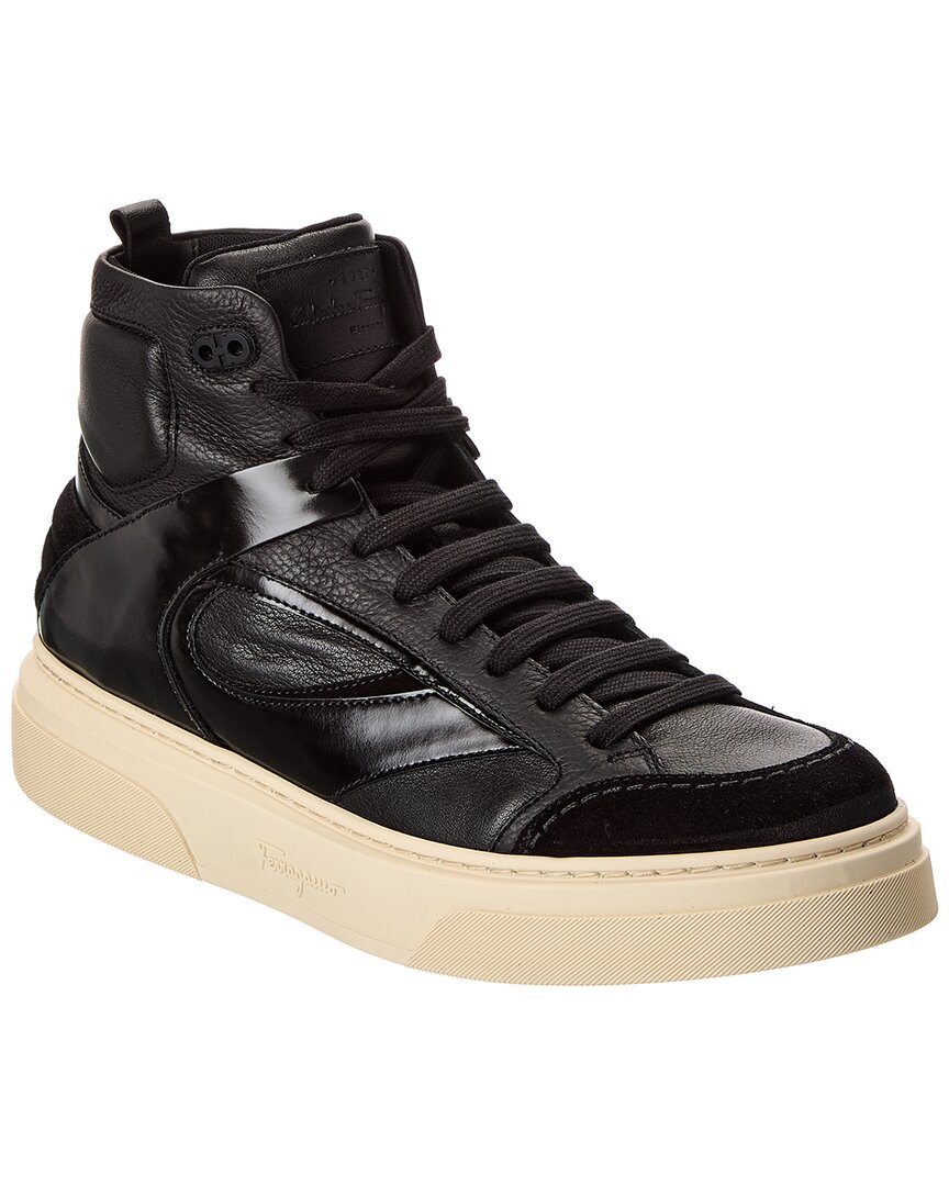 Ferragamo Cassio Leather High-top Sneakers In Black