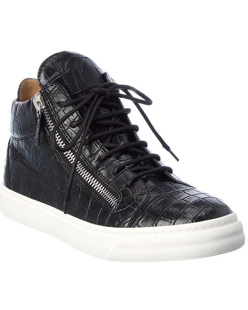 Shop Giuseppe Zanotti Going Croc-embossed Leather Sneaker In Black