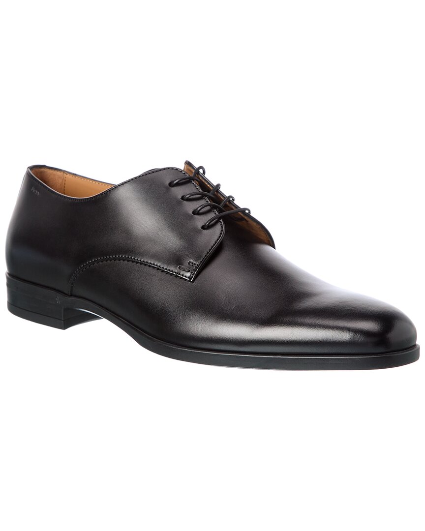 Hugo Boss Leather Derby Shoes With Rubber Sole In Black