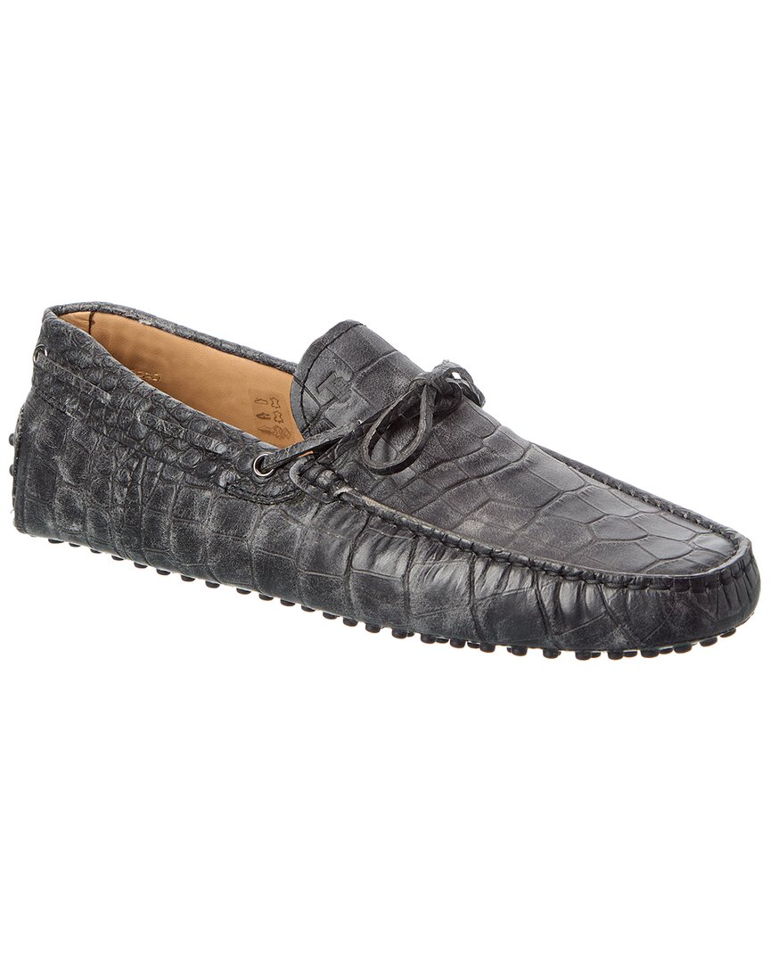 Tod's Croc-embossed Leather Loafer In Gray