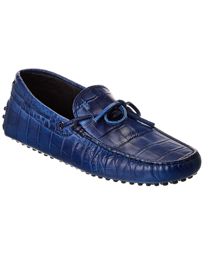 Tod's Croc-embossed Leather Loafer In Blue