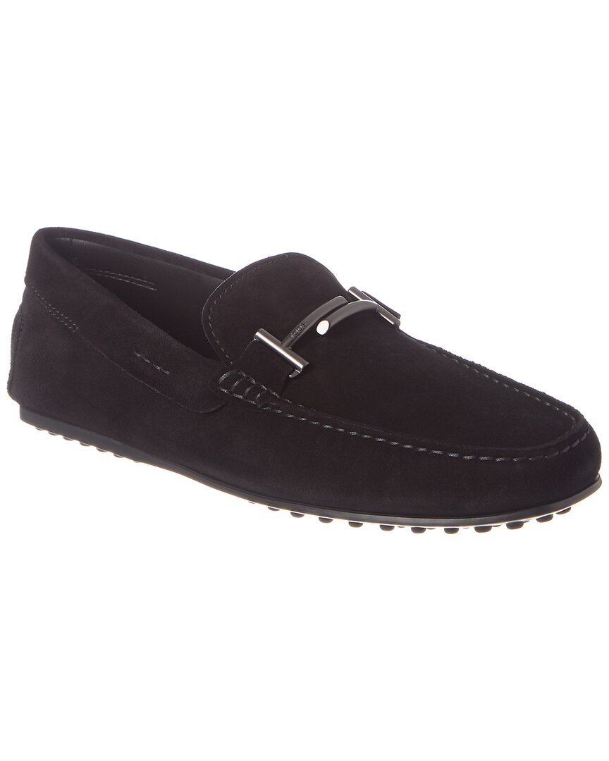 Tod's City Gommino Suede Driving Shoe In Black