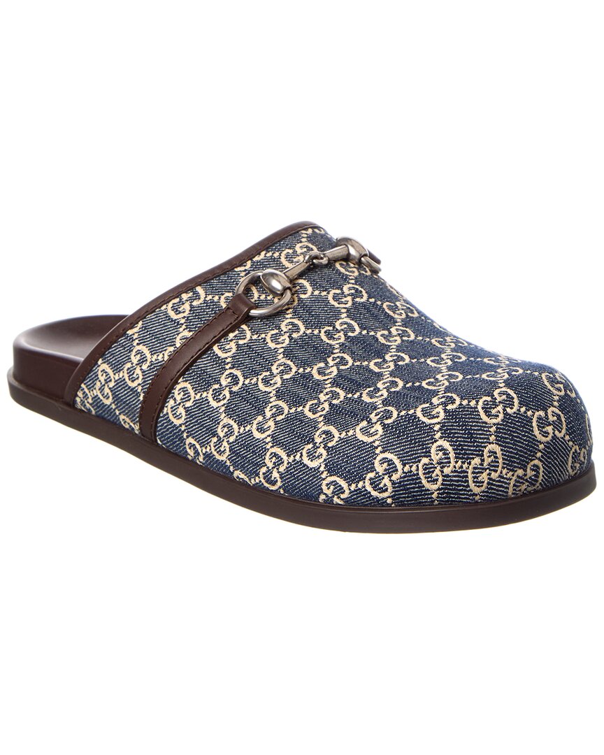 Gucci Horsebit Gg Denim & Leather Mule In Blue