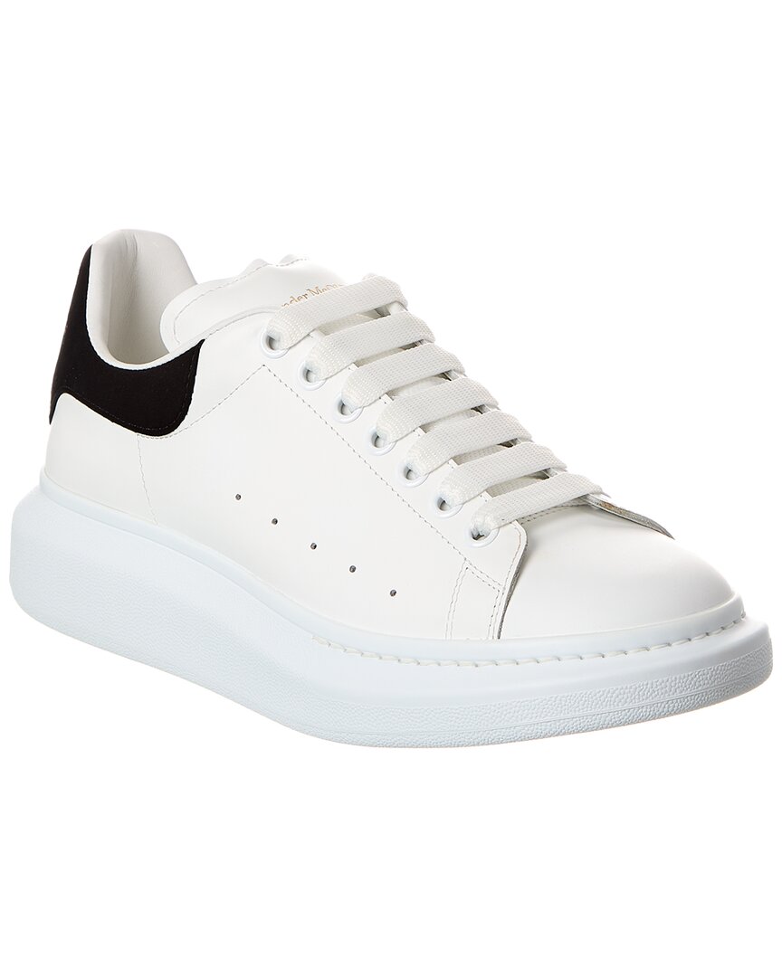Alexander Mcqueen White Leather Sneakers With Dark Blue Suede Heel In White
