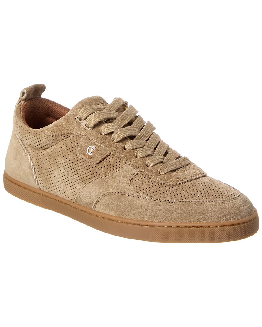 Christian Louboutin Rui Perforated Low-top Sneakers Suede Rubber In Brown