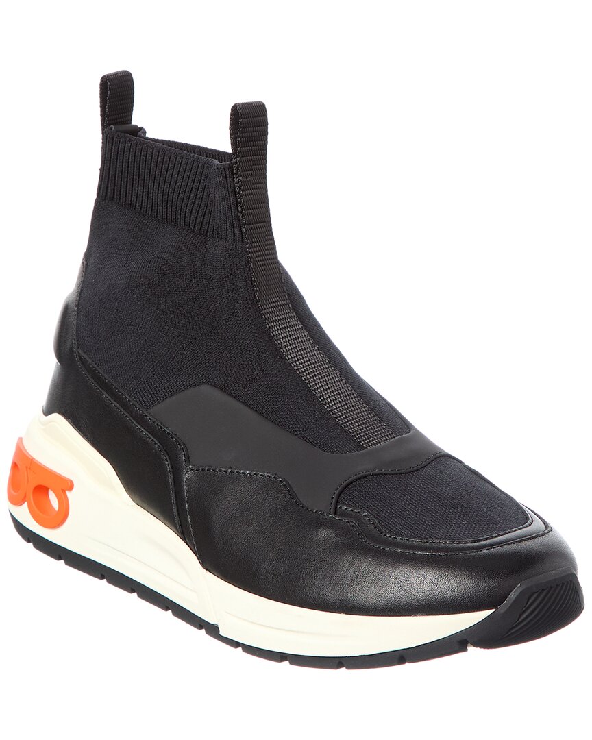 Ferragamo Cosma Leather High-top Sock Sneaker In Black