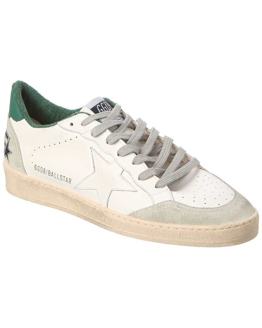 Golden Goose White Ballstar Sneaker With Green Heel In White
