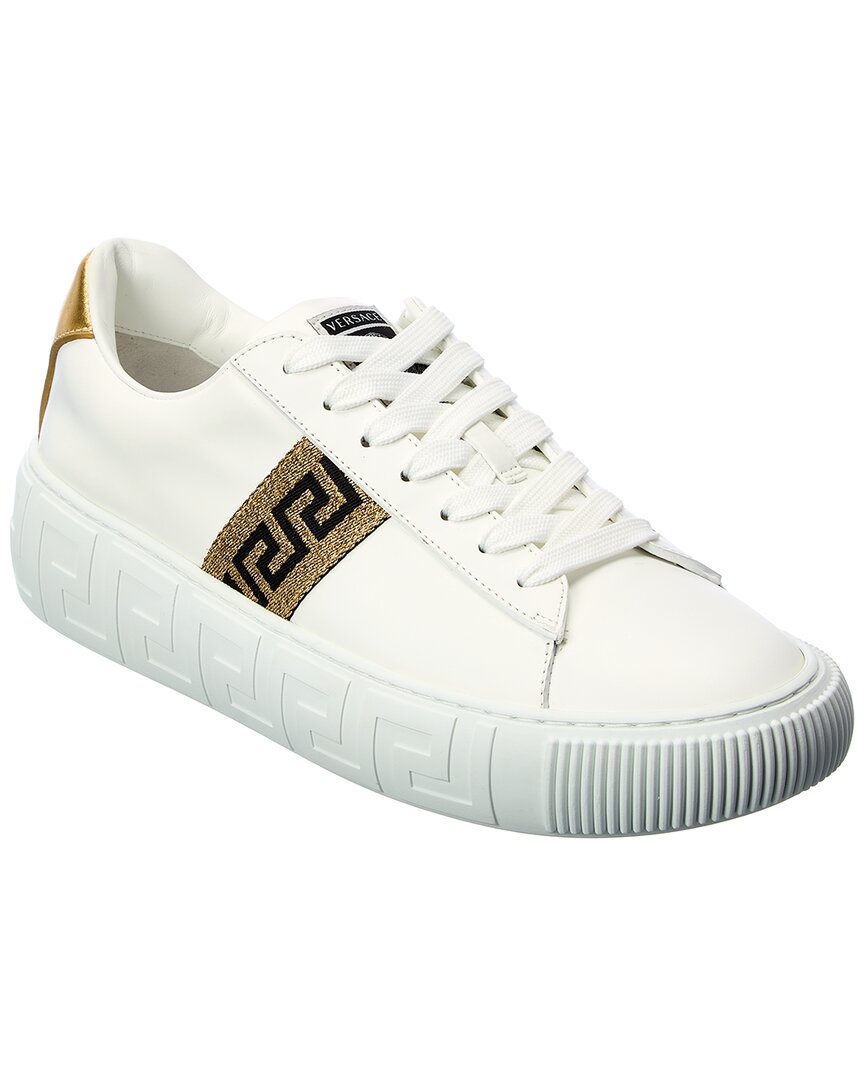 Versace Greca-print Flatform Sneakers In White