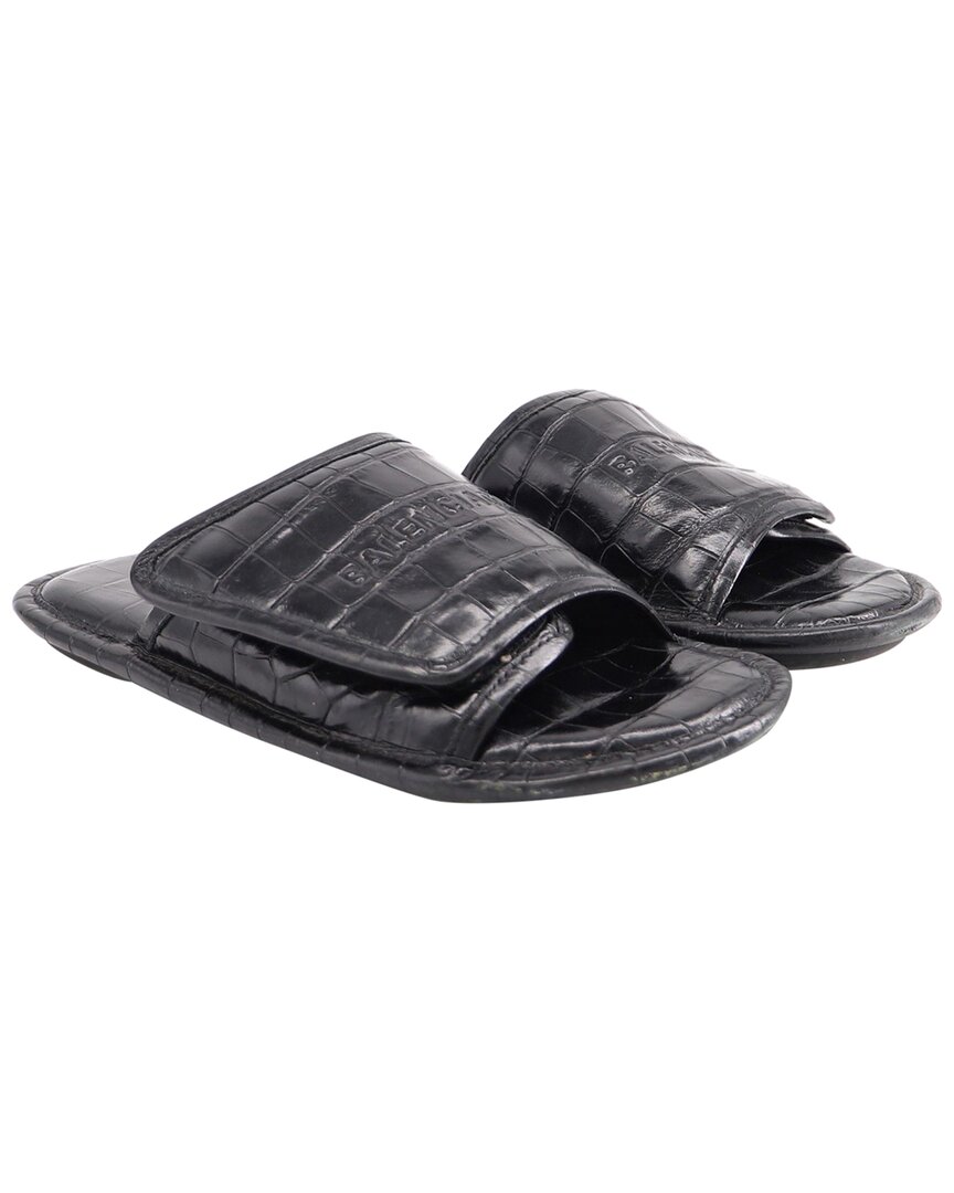 Balenciaga Men's Patent Leather Croc Embossed Slide Sandal (authentic Pre-  Loved) In Black