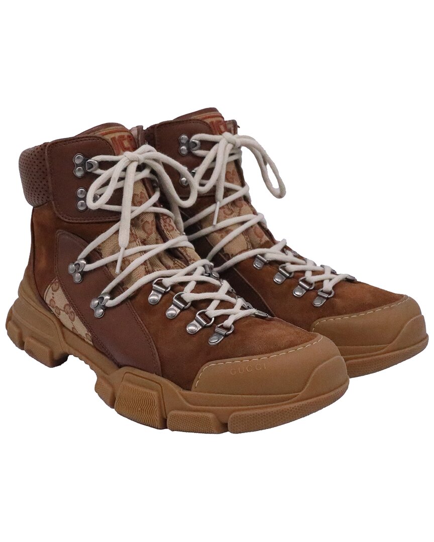 Gucci Men's Suede Gg Supreme Journey Hiker Boot (authentic Pre-loved) In Brown