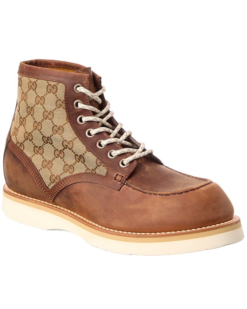 Gucci High-top Round Toe Bootie With Contrast Sole In Brown