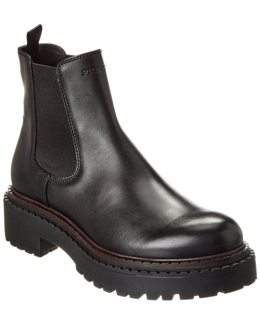 Prada Leather Bootie In Black