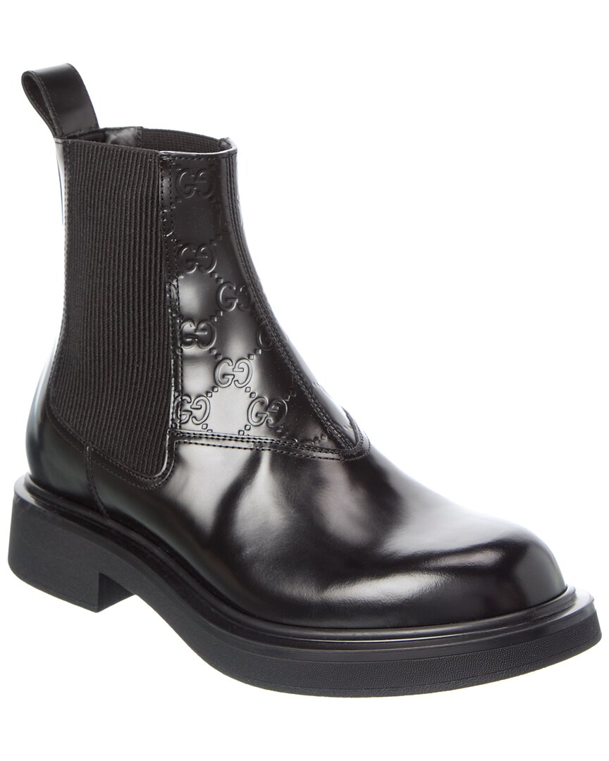 Gucci Gg Leather Boot In Black