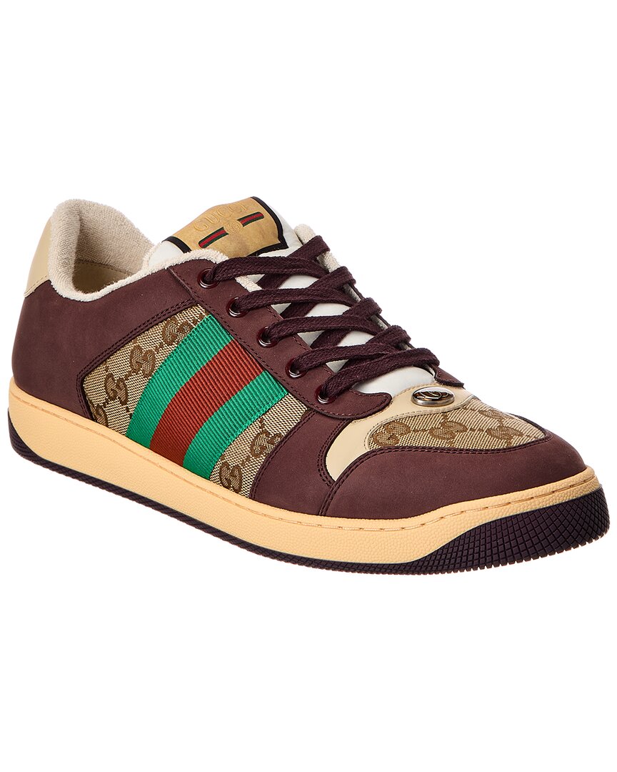 Gucci Men Gg Fabric Leather Sneakers In Multi