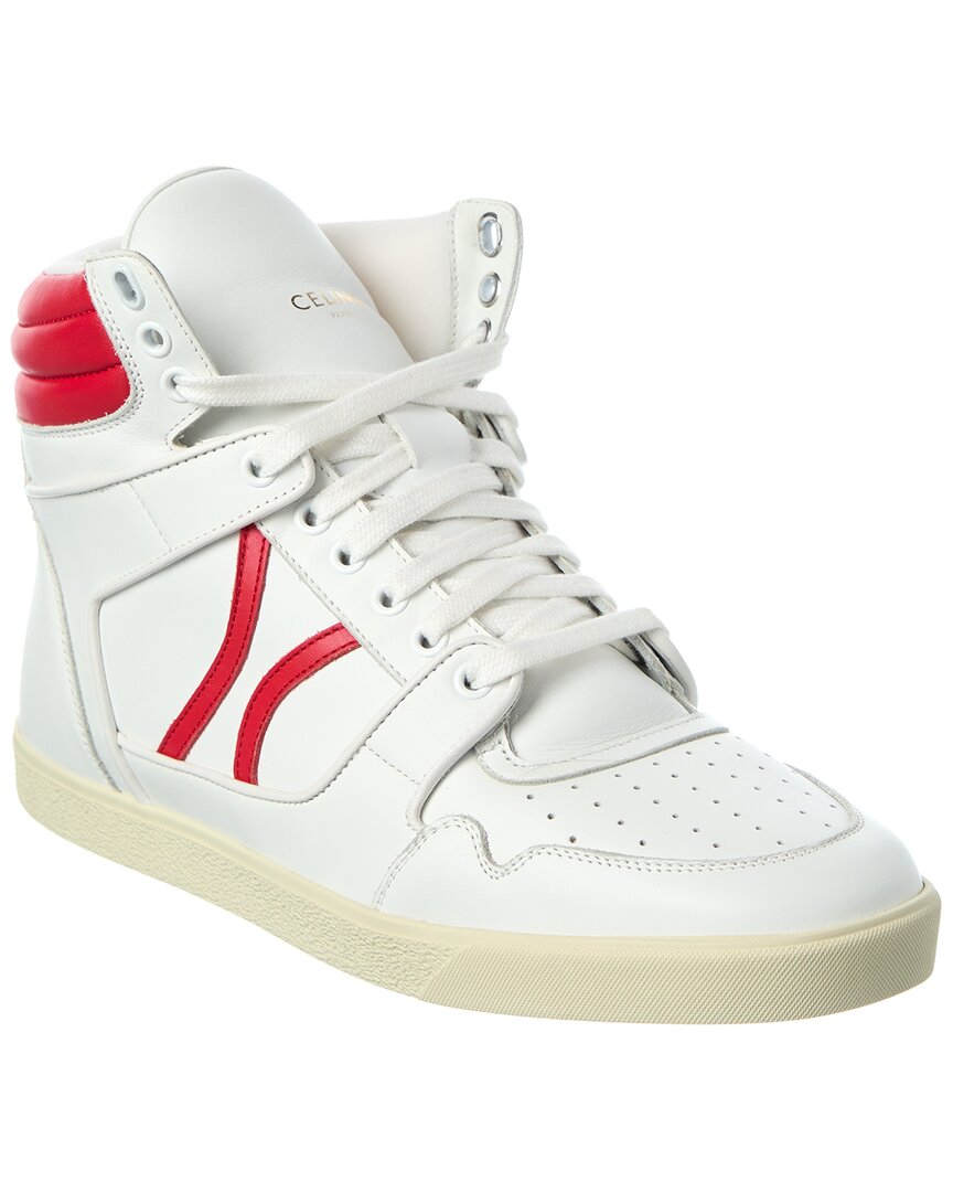 Celine Break Mid Lace-up Leather Sneaker In White