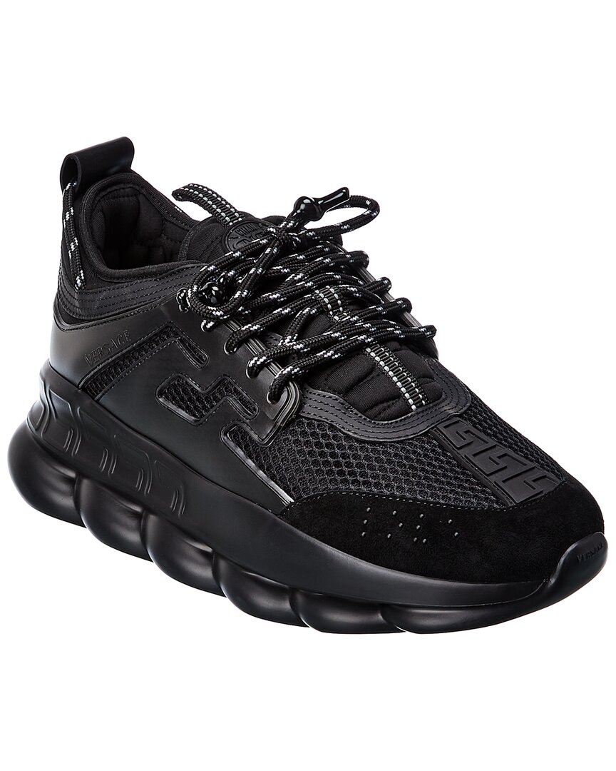 VERSACE CHAIN REACTION LEATHER-TRIM SNEAKER