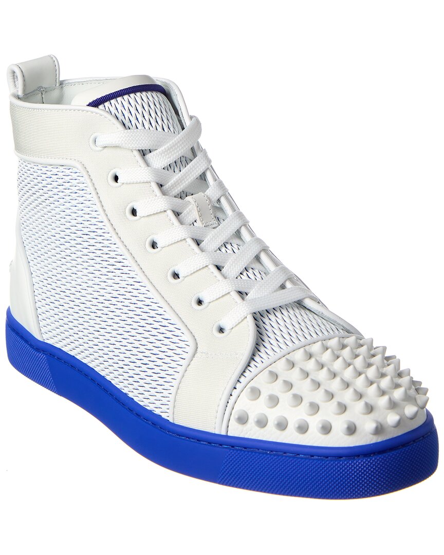Shop Christian Louboutin Lou Spikes Leather & Mesh Sneaker In White