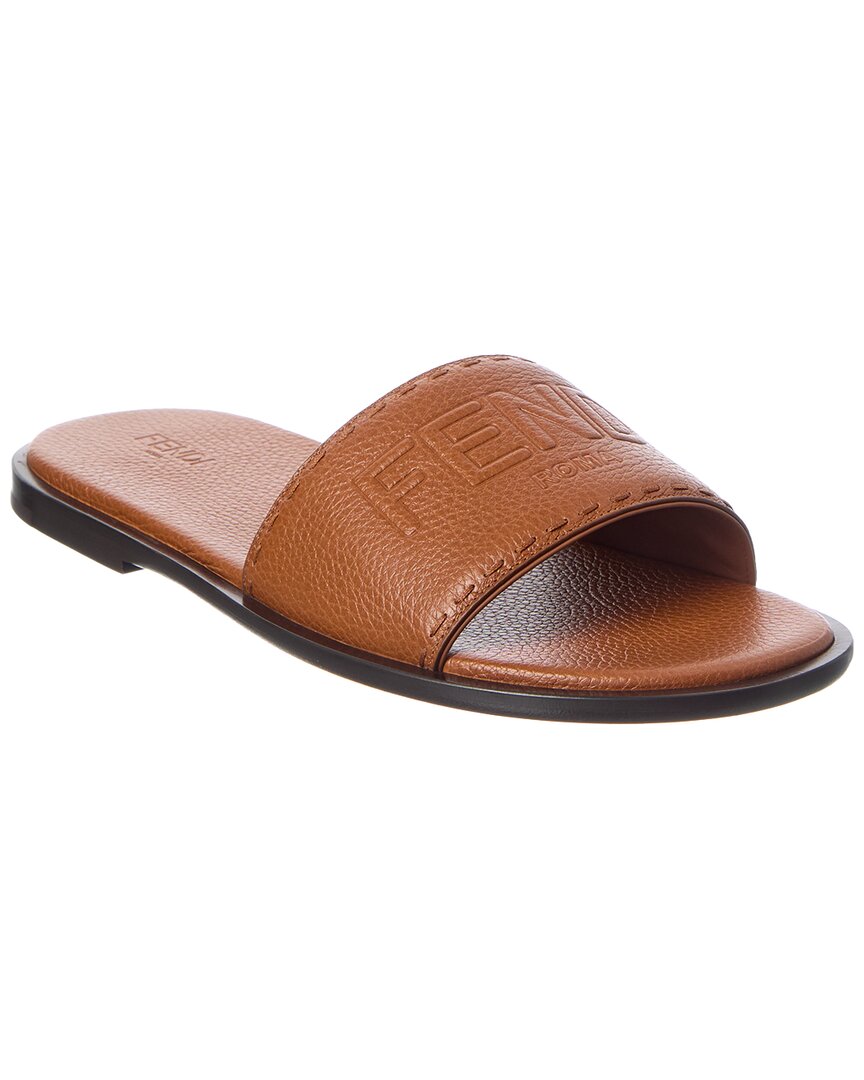 Fendi Leather Sandal In Brown