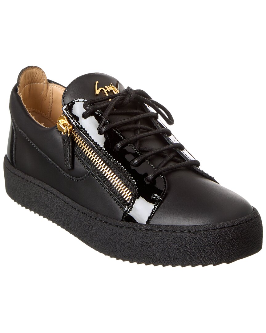 Giuseppe Zanotti Black Leather Sneakers With Patent Accents In Black