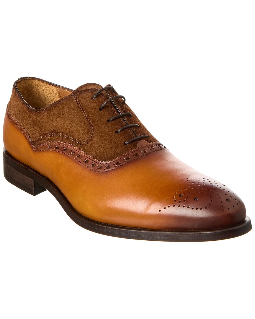 Shop Antonio Maurizi Medallion Toe Leather & Suede Oxford In Brown
