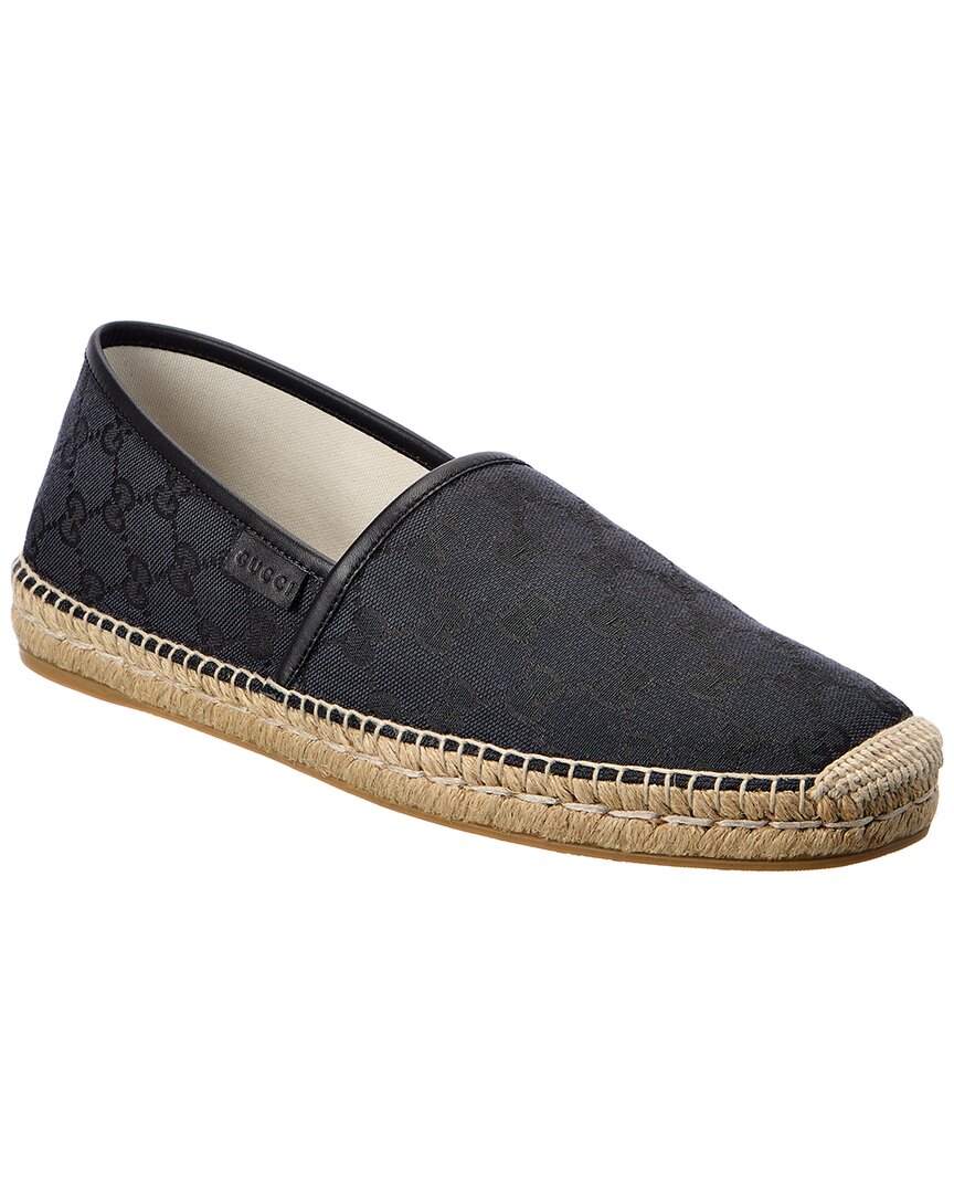 Shop Gucci Gg Canvas & Leather Espadrille In Blue