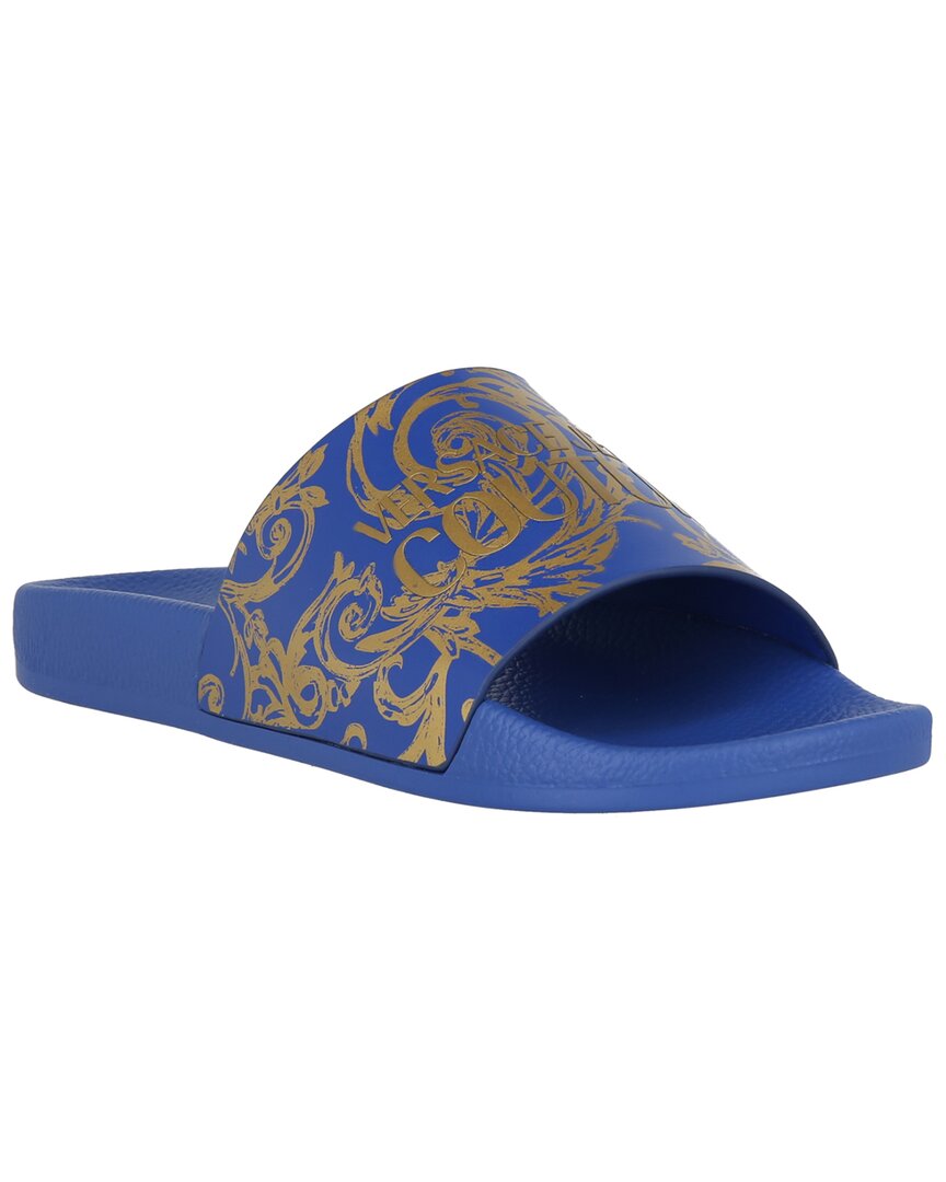 Versace Jeans Couture Baroque Print Rubber Slide Sandals In Blue