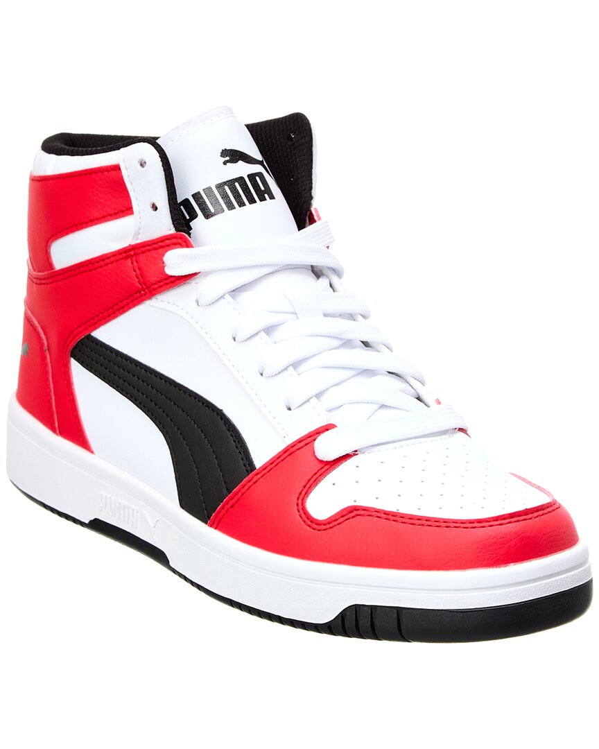Puma Rebound Layup Sneakers In White With Red Detail In Red