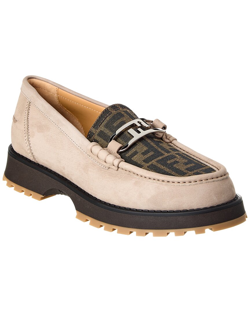 Shop Fendi O'lock Ff Leather Loafer In Brown