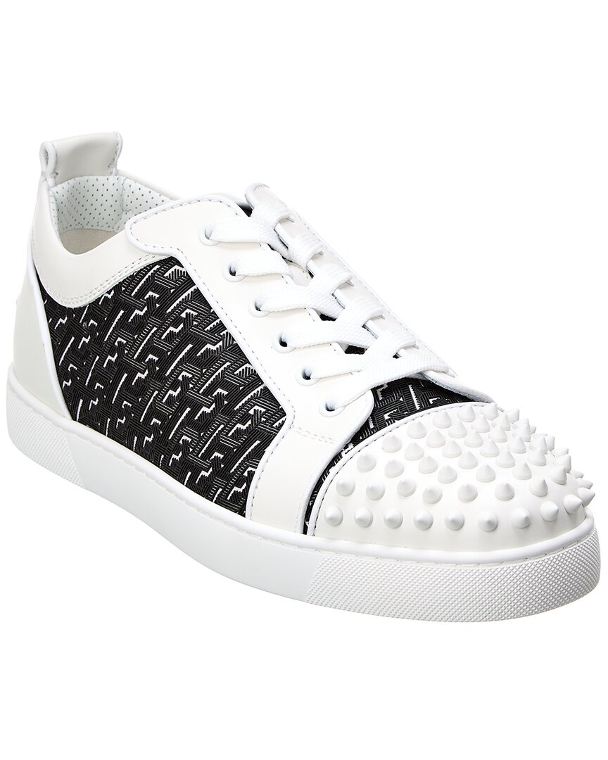 Shop Christian Louboutin Louis Junior Spikes Orlato Coated Canvas & Leather Sneaker In White