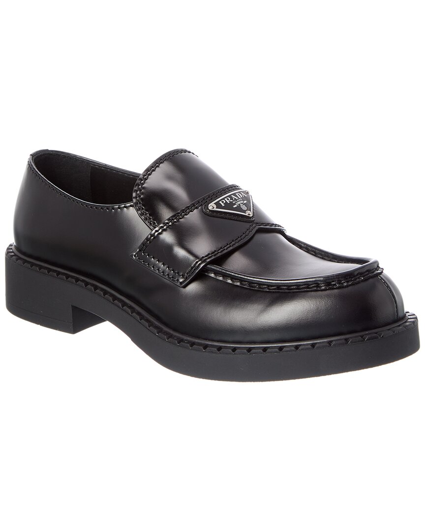 Prada Black/Silver Brushed Leather Loafer