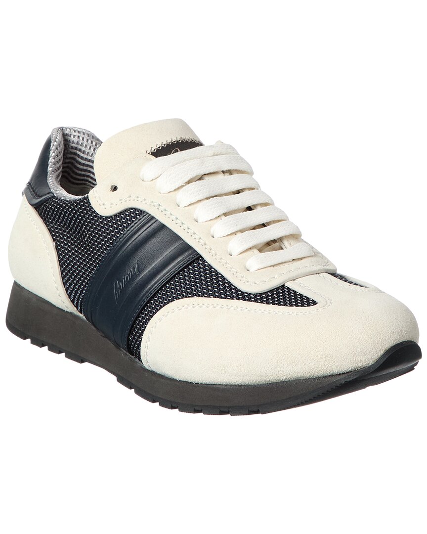 Brioni Suede-trim Runner Sneaker In White