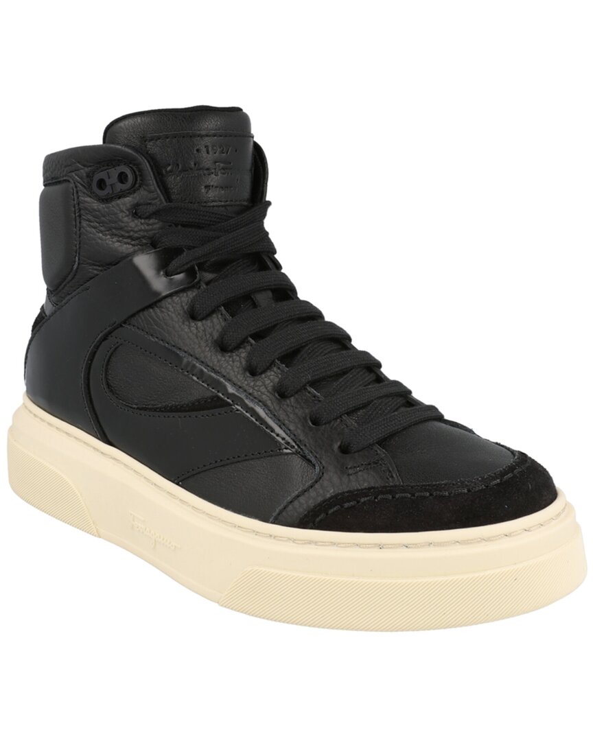 Ferragamo Cassio Leather High-top Sneakers In Black