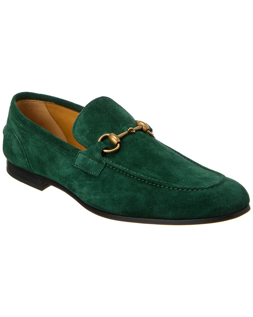 Shop Gucci Jordaan Suede Loafer In Green