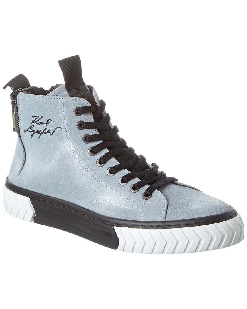 Shop Karl Lagerfeld Embroidered Suede High-top Sneaker In Blue