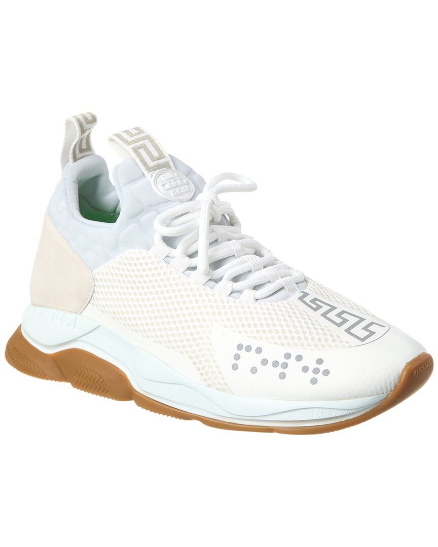 Shop Versace Mesh & Leather Sneaker In White