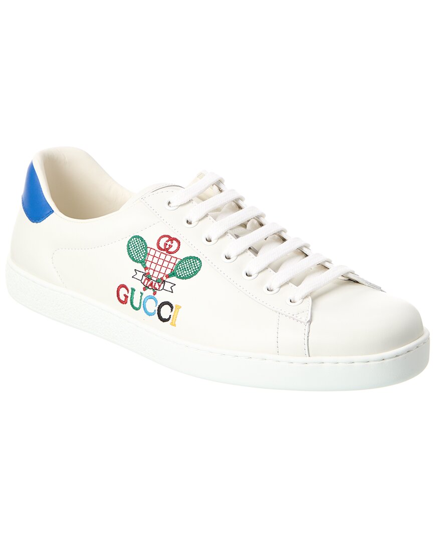 Shop Gucci Ace Tennis Leather Sneaker In White