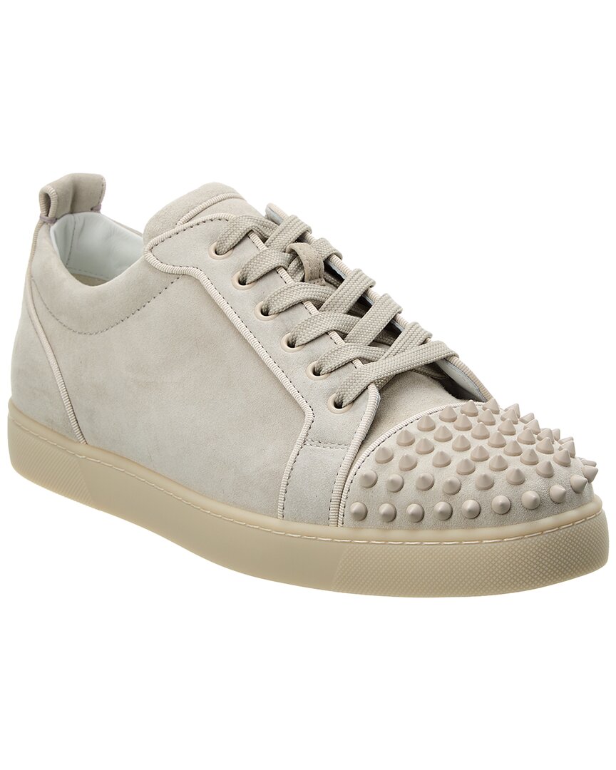 Shop Christian Louboutin Louis Junior Spikes Suede Sneaker In White