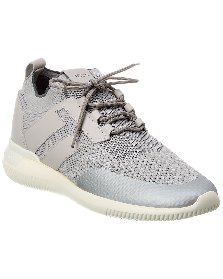 Shop Tod's Sportivo Light Knit & Leather Sneaker In Grey