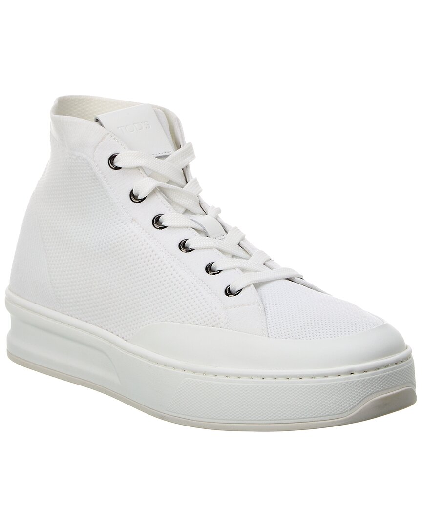 Shop Tod's Knit & Leather High-top Sneaker In White