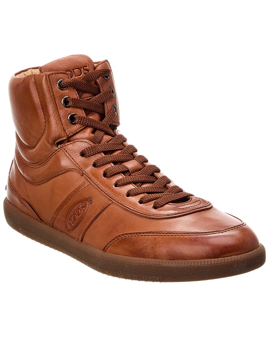 Shop Tod's Leather High-top Sneaker In Brown
