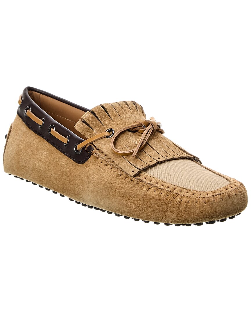 Shop Tod's Canvas & Suede Loafer In Brown