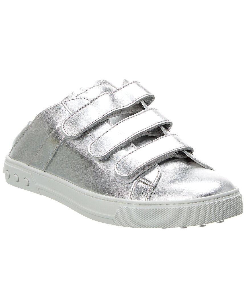 Shop Tod's Sabot Leather Sneaker In Silver