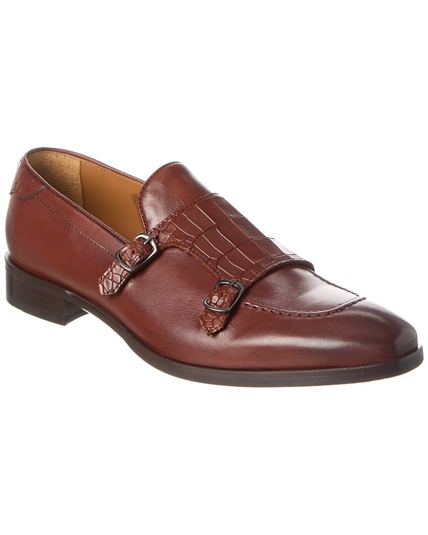 Shop Ted Baker Seyie Double Monk Croc-embossed Leather Loafer In Brown