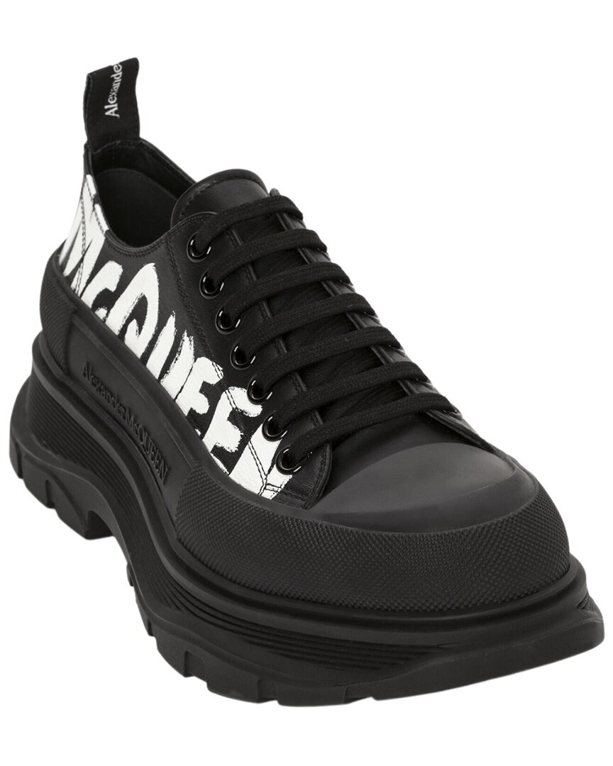 Shop Alexander Mcqueen Tread Slick Lace Up Leather Sneaker In Black