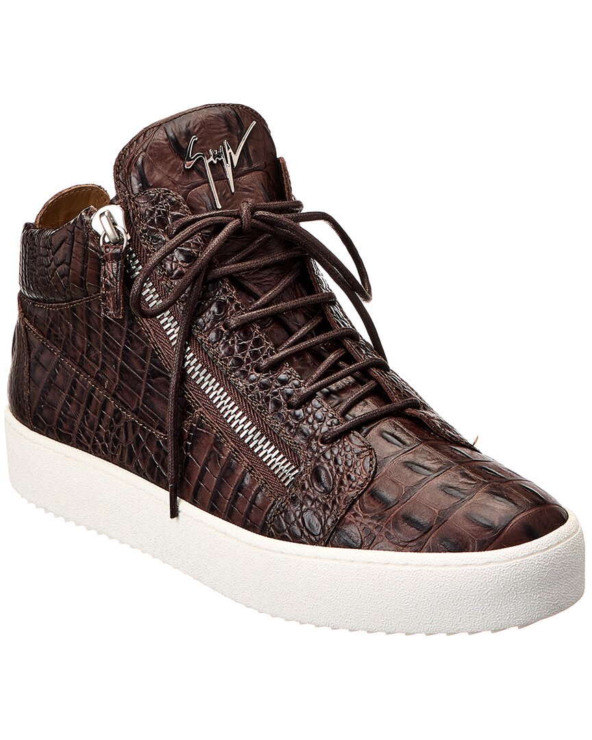 Shop Giuseppe Zanotti May Croc-embossed Leather Sneaker In Brown