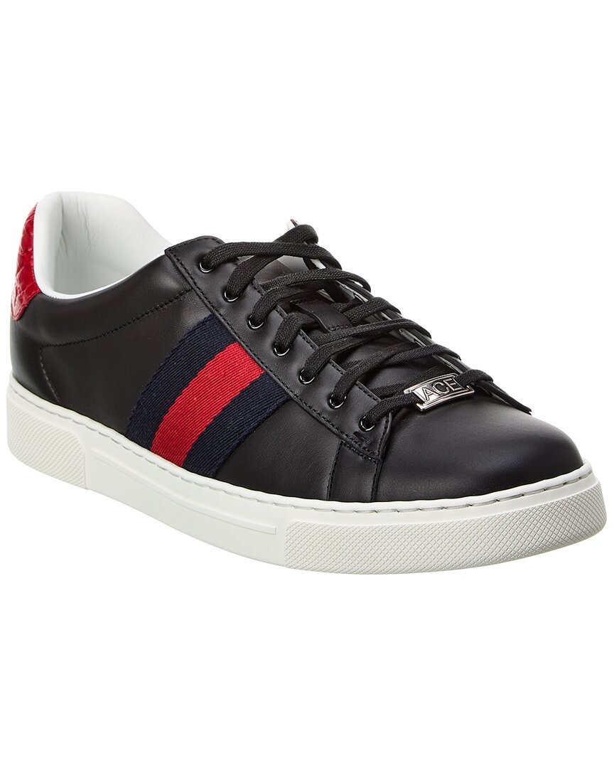 Shop Gucci Ace Leather Sneaker In Black