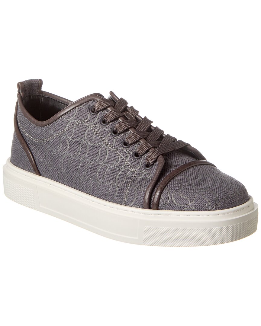 Shop Christian Louboutin Adolon Junior Jacquard Canvas & Leather Sneaker In Grey